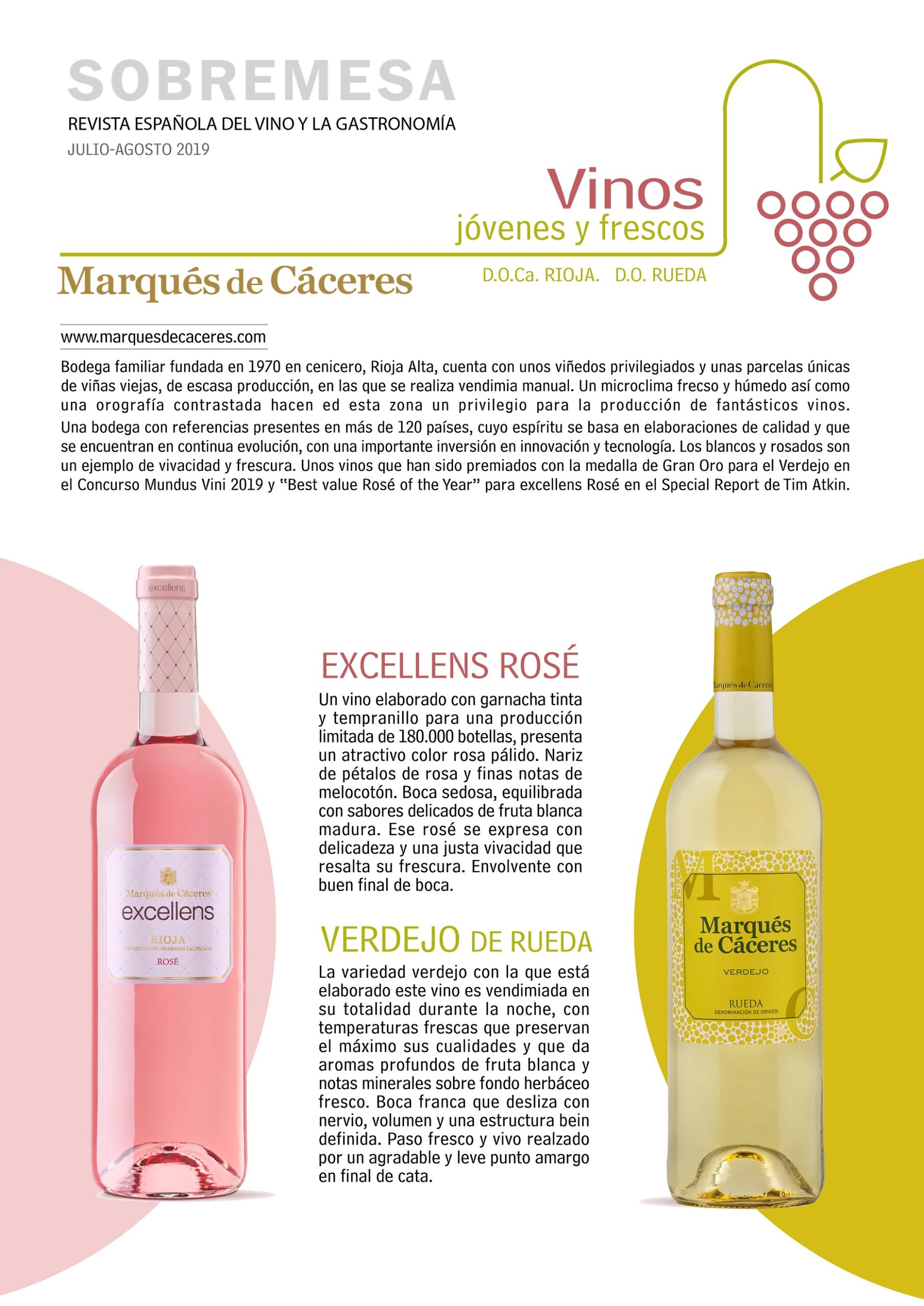 Revista Sobremesa , nº Julio-Agosto , en el Especial de Vinos Jóvenes y Frescos.